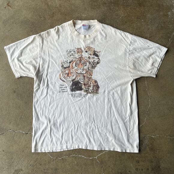 VINTAGE 90S Y2K CATS NATURE T-SHIRT ANIMAL LIONS TIGER GRAPHIC MENS XL - Picture 1 of 5